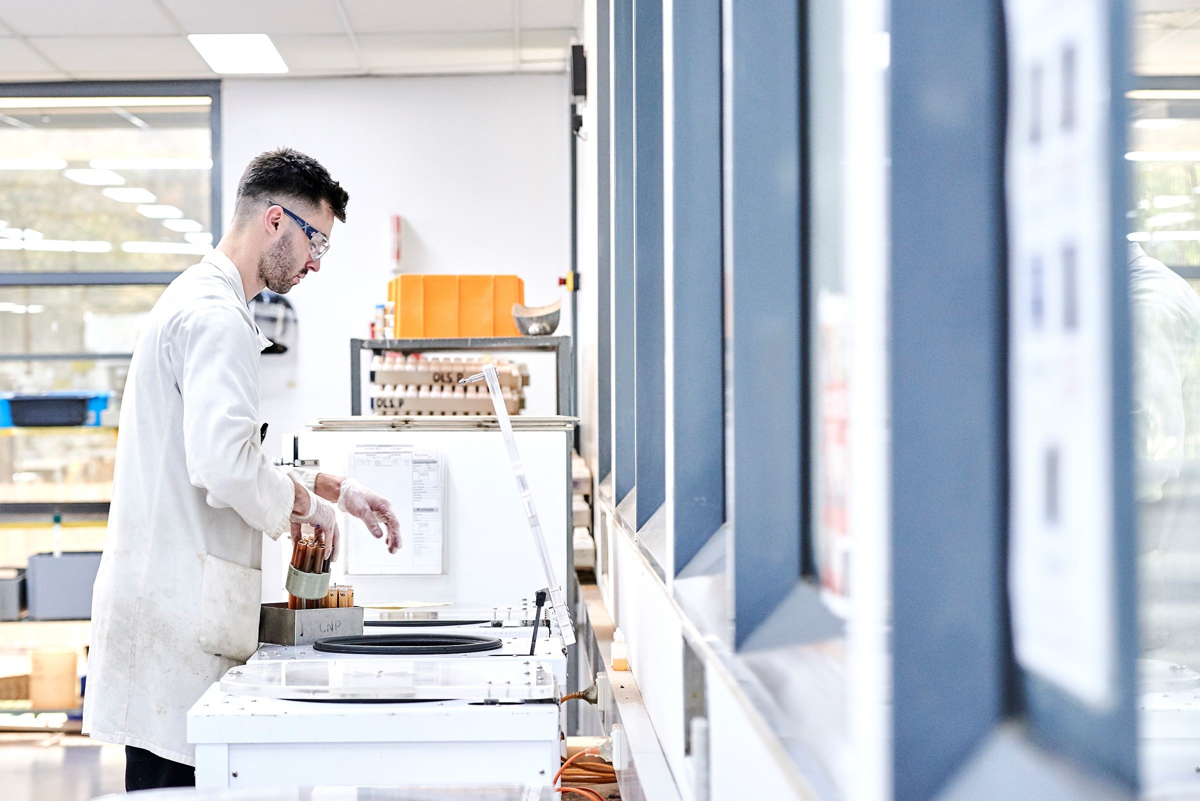 Samples are placed in the centrifuge machine.